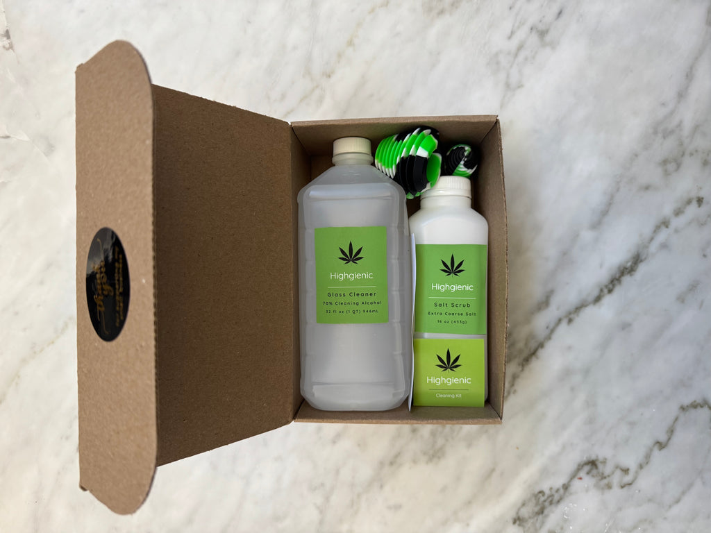 Highgienic Essentials Plus+ Kit - Complete Bong & Pipe Cleaning Kit with Silicone Caps
