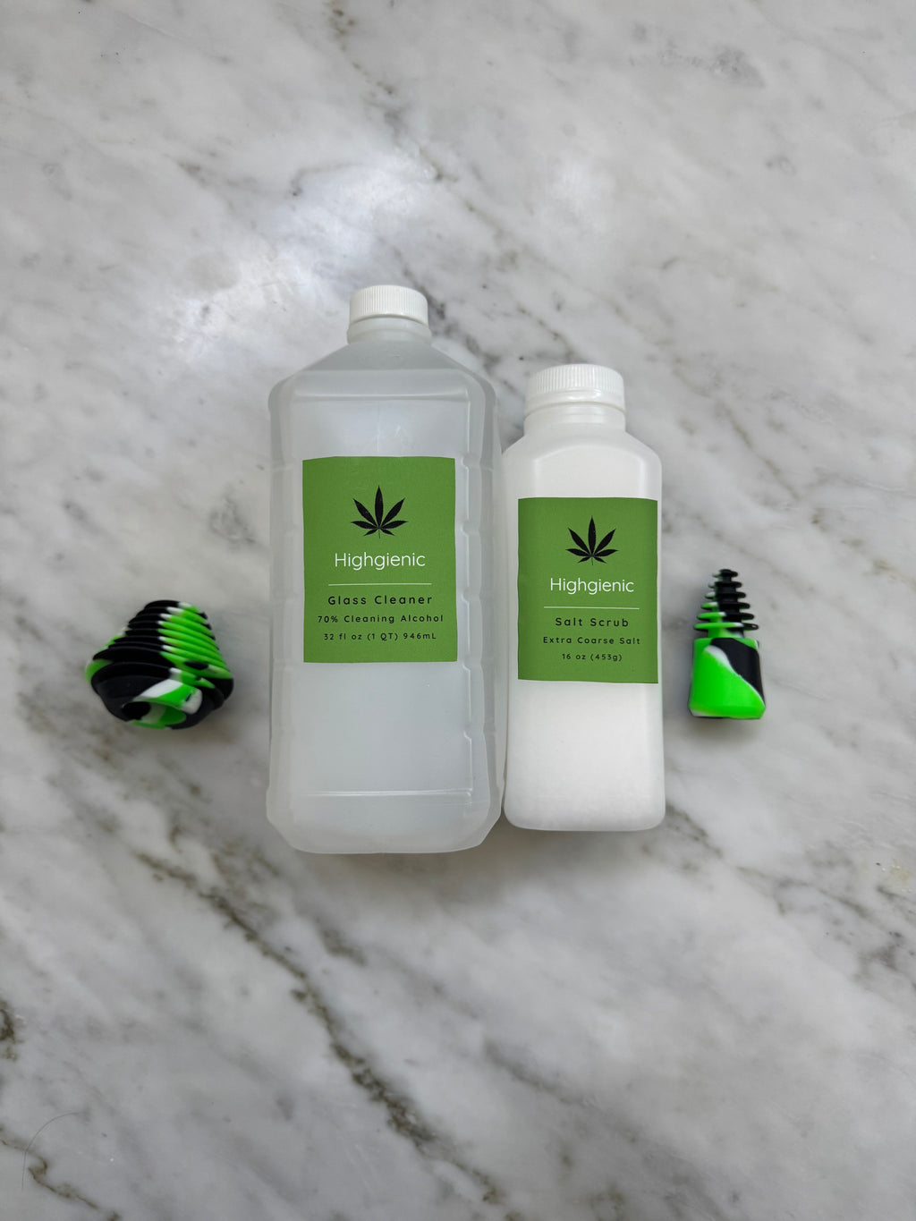 Highgienic Essentials Plus+ Kit - Complete Bong & Pipe Cleaning Kit with Silicone Caps