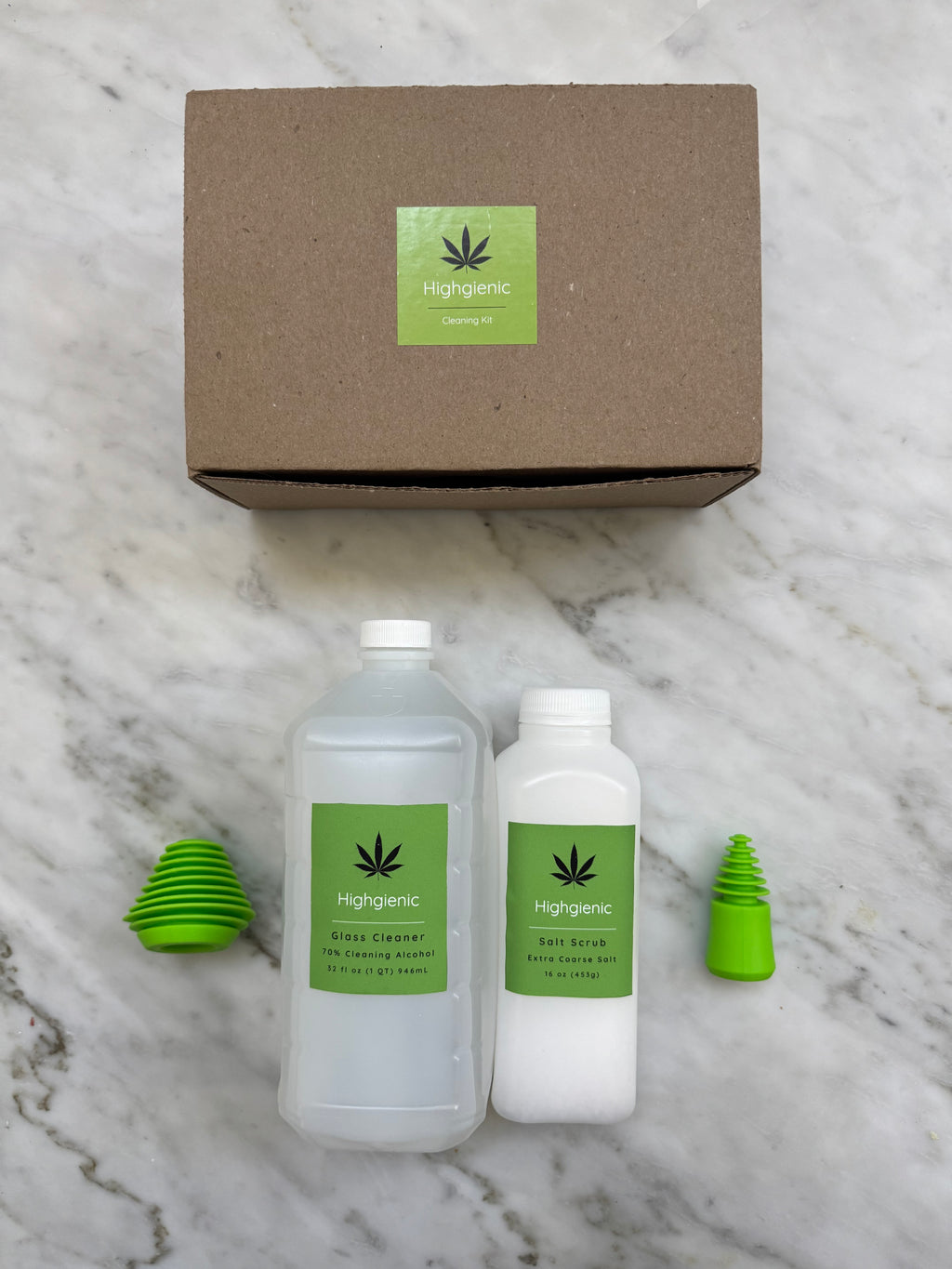 Highgienic Essentials Plus+ Kit - Complete Bong & Pipe Cleaning Kit with Silicone Caps