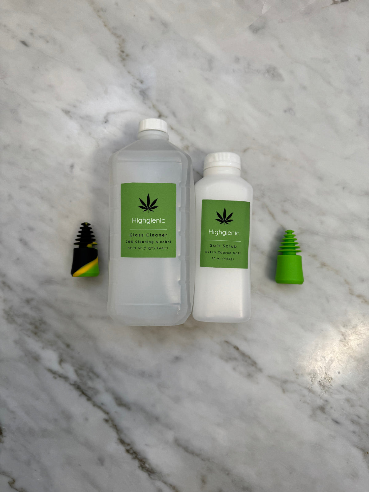 Highgienic Essentials Plus+ Kit - Complete Bong & Pipe Cleaning Kit with Silicone Caps