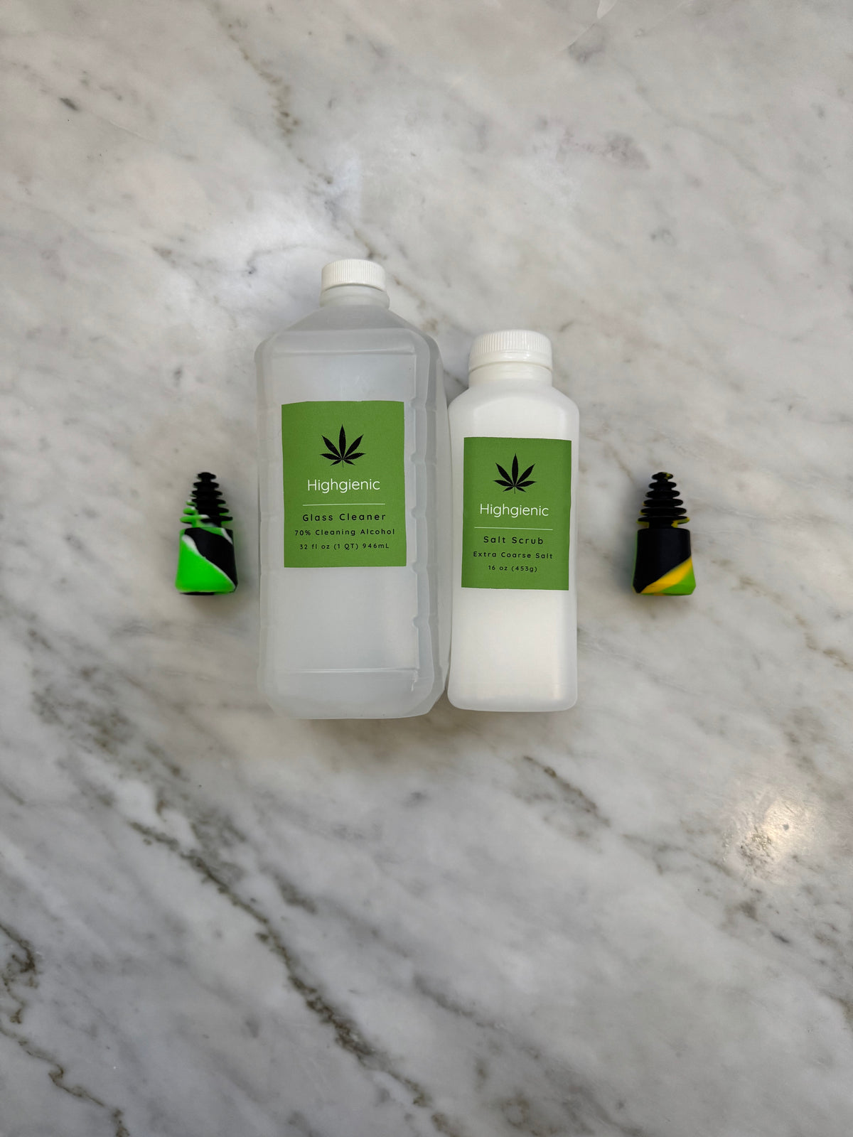 Highgienic Essentials Plus+ Kit - Complete Bong & Pipe Cleaning Kit with Silicone Caps